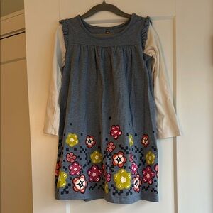 Tea Collection size 6 Gray dress with contrasting Long Sleeves and empire waist